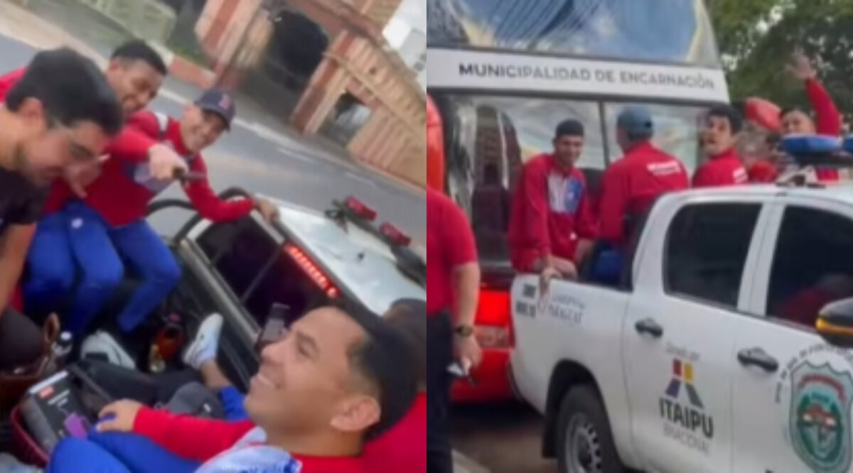 ¡En patrullera! Así llegó Encarnación FC a la cancha de Resistencia