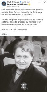 Olimpia llora a un campeón de América y del mundo